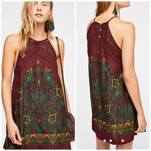 Intimately Free People Sz S Shea Printed Crochet Women Tunic mini Dress burgundy